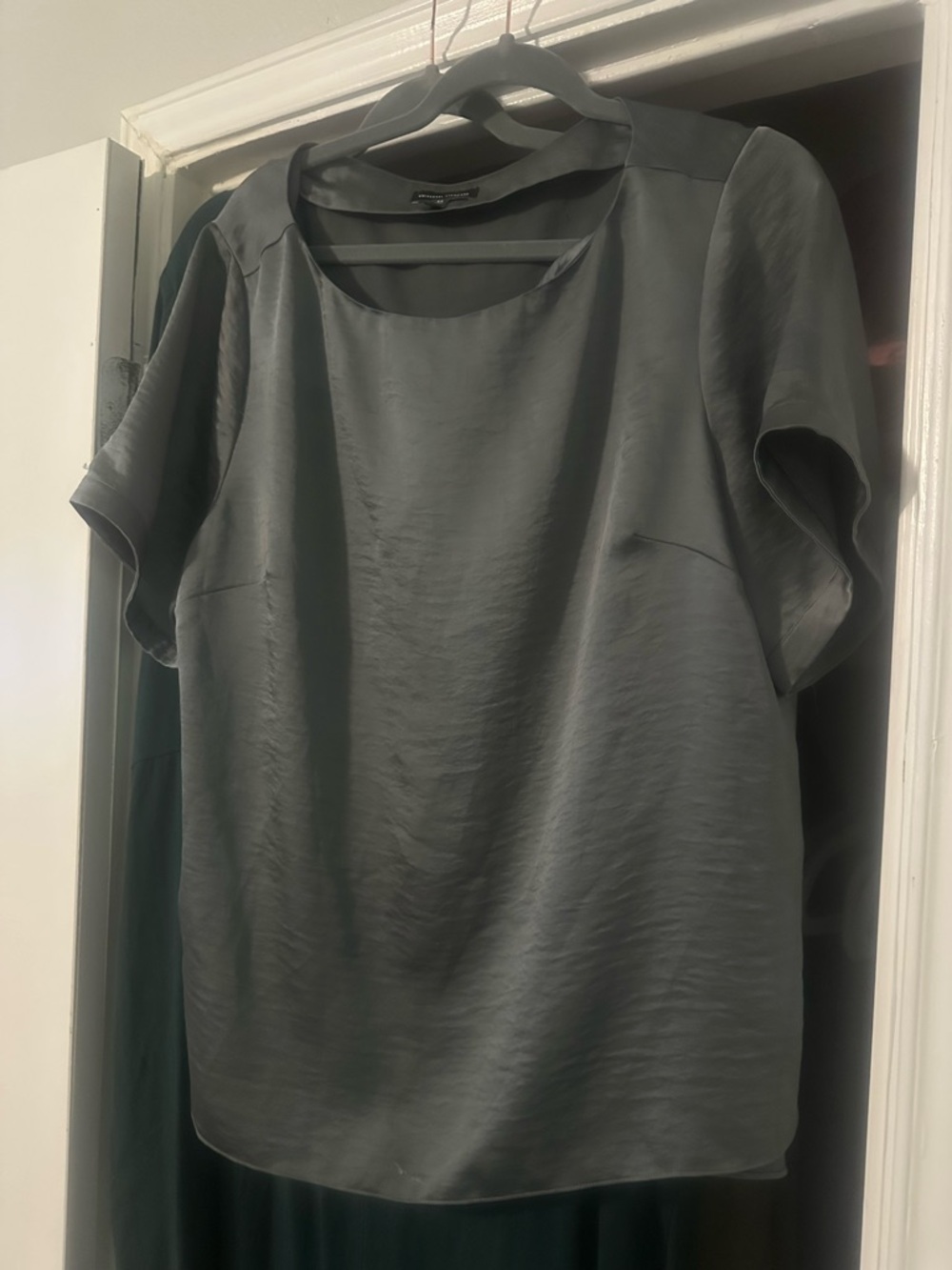 Universal Standard Charcoal Short-Sleeve Satin Blouse